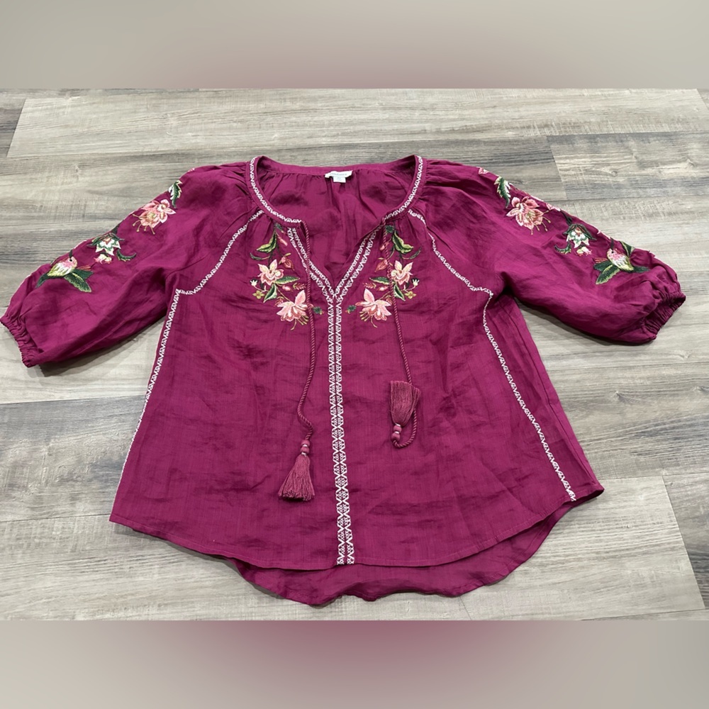 Sundance Plum Catalog Shayda Embroidered Blouse Petite Small - Picture 2 of 7